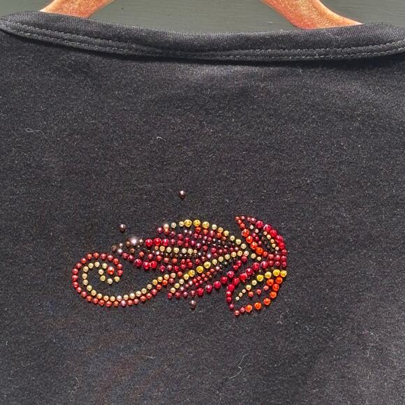 Bling Bling Artwear Rhinestone Black 3/4 Sleeve Shirt M Turkey Thanksgiving Fun - Picture 9 of 11